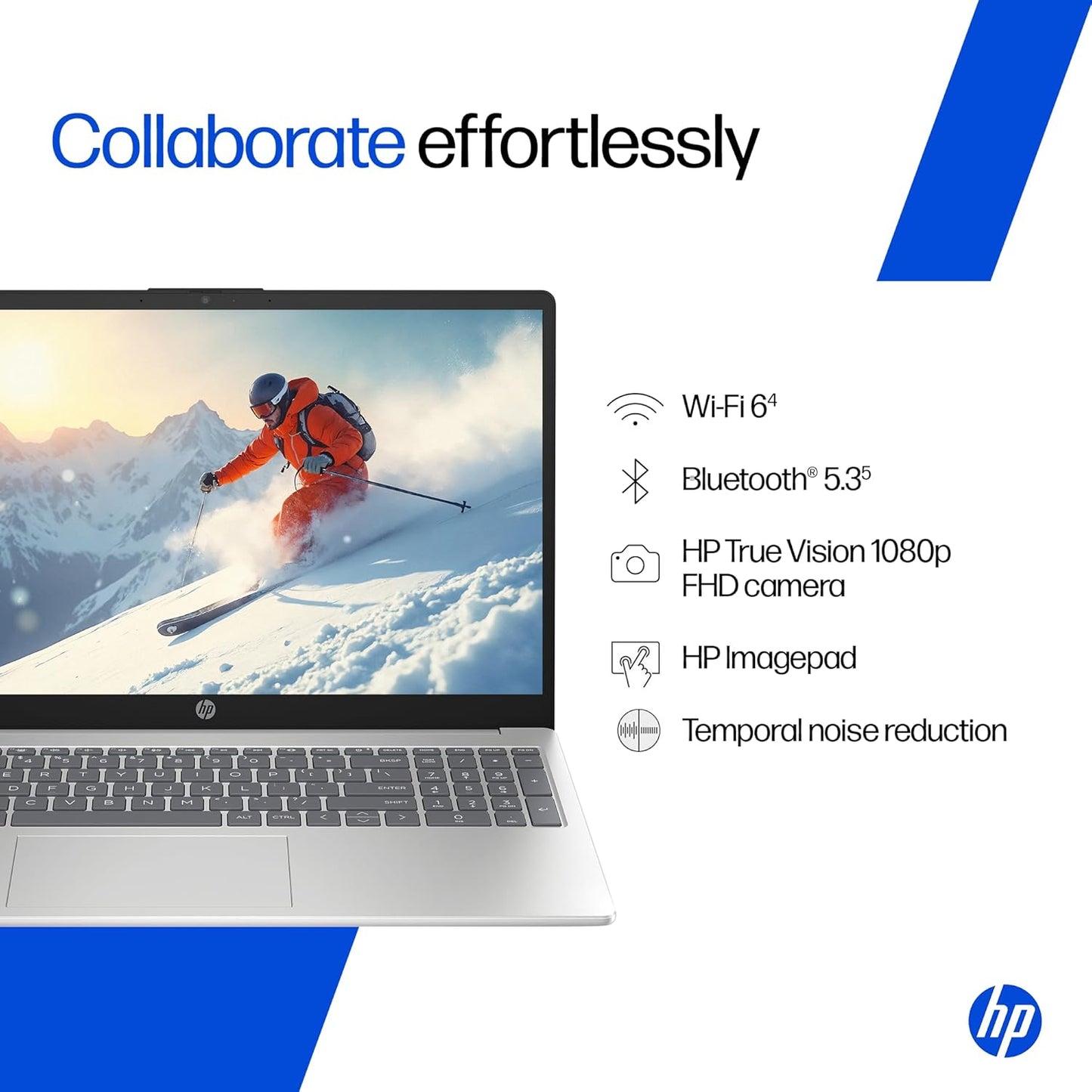 HP 15, Intel Core 5-120U laptop (16GB DDR4, 512GB SSD) FHD, Anti-Glare, Micro-Edge, 15.6''/39.6cm, Win11, Silver,1.59kg, FHD Camera w/privacy shutter (Open Box)