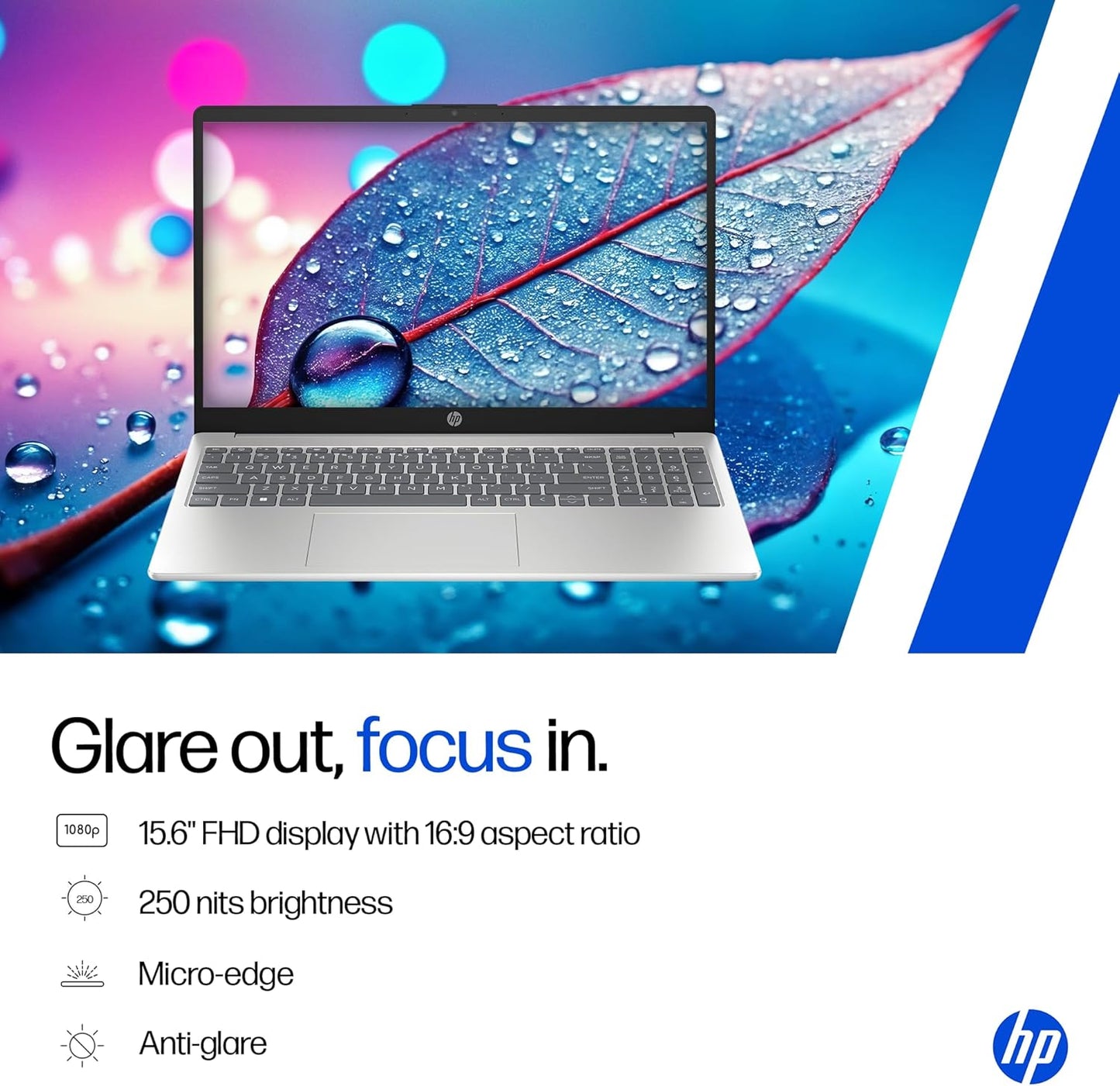 HP 15, Intel Core 5-120U laptop (16GB DDR4, 512GB SSD) FHD, Anti-Glare, Micro-Edge, 15.6''/39.6cm, Win11, Silver,1.59kg, FHD Camera w/privacy shutter (Open Box)