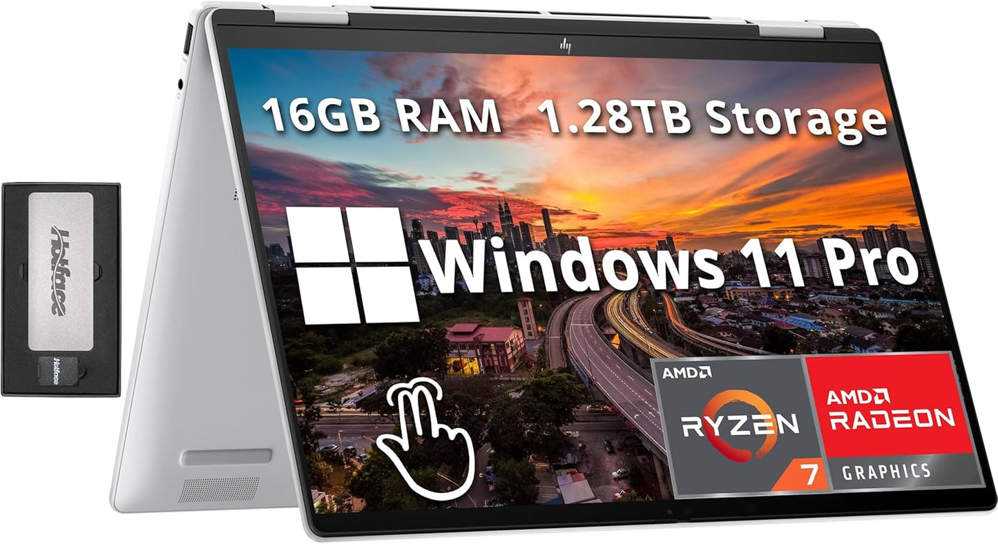 HP Envy x360 2-in-1 14" WUXGA Touchscreen Laptop, AMD Ryzen 7 8840HS, 16GB LPDDR5, 1TB Storage, Backlit KB, Privacy Camera, Wi-Fi 6E, Win 11 Pro, Silver(Open Box)