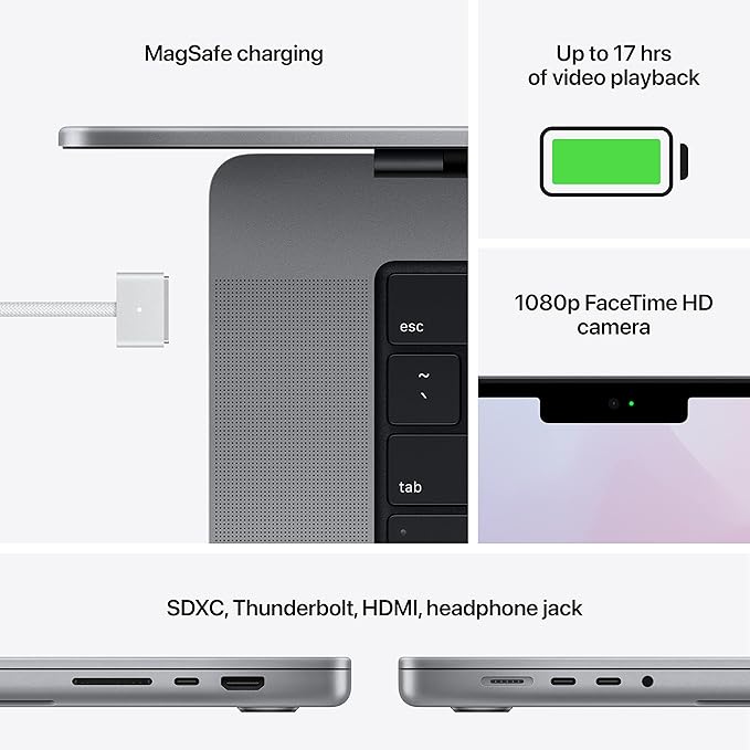 Apple 2021 MacBook Pro (14-inch, Apple M1 Pro chip with 8 core CPU and 14 core GPU, 16GB RAM, 512GB SSD) - Space Grey; English (Renewed)