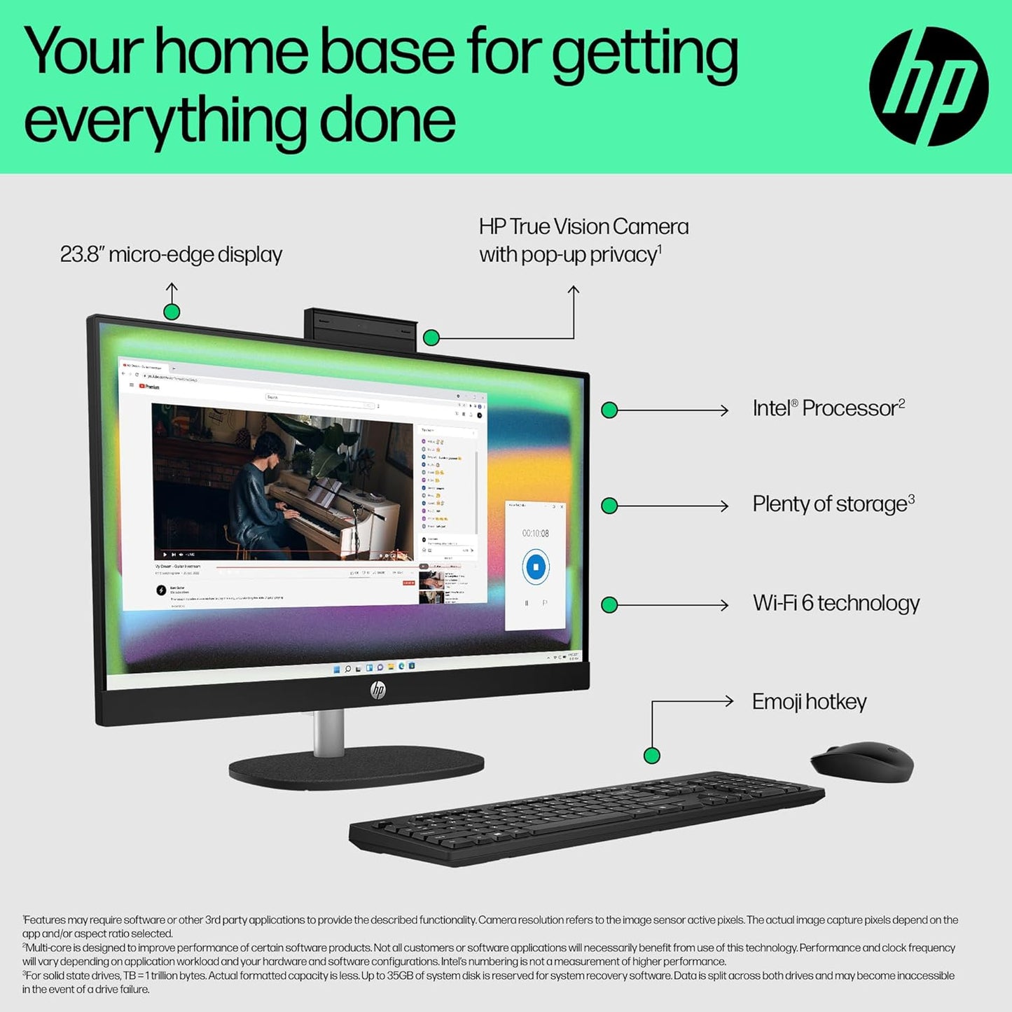 HP 24-cr0018ne All-in-One PC, 23.8" FHD, 13th Gen. Intel® Core™ i5 processor, 8GB RAM, 512 GB SSD, Intel® Iris® Xe Graphics, Windows 11 Home, Jet Black - 9C9G9EA (Open Box)